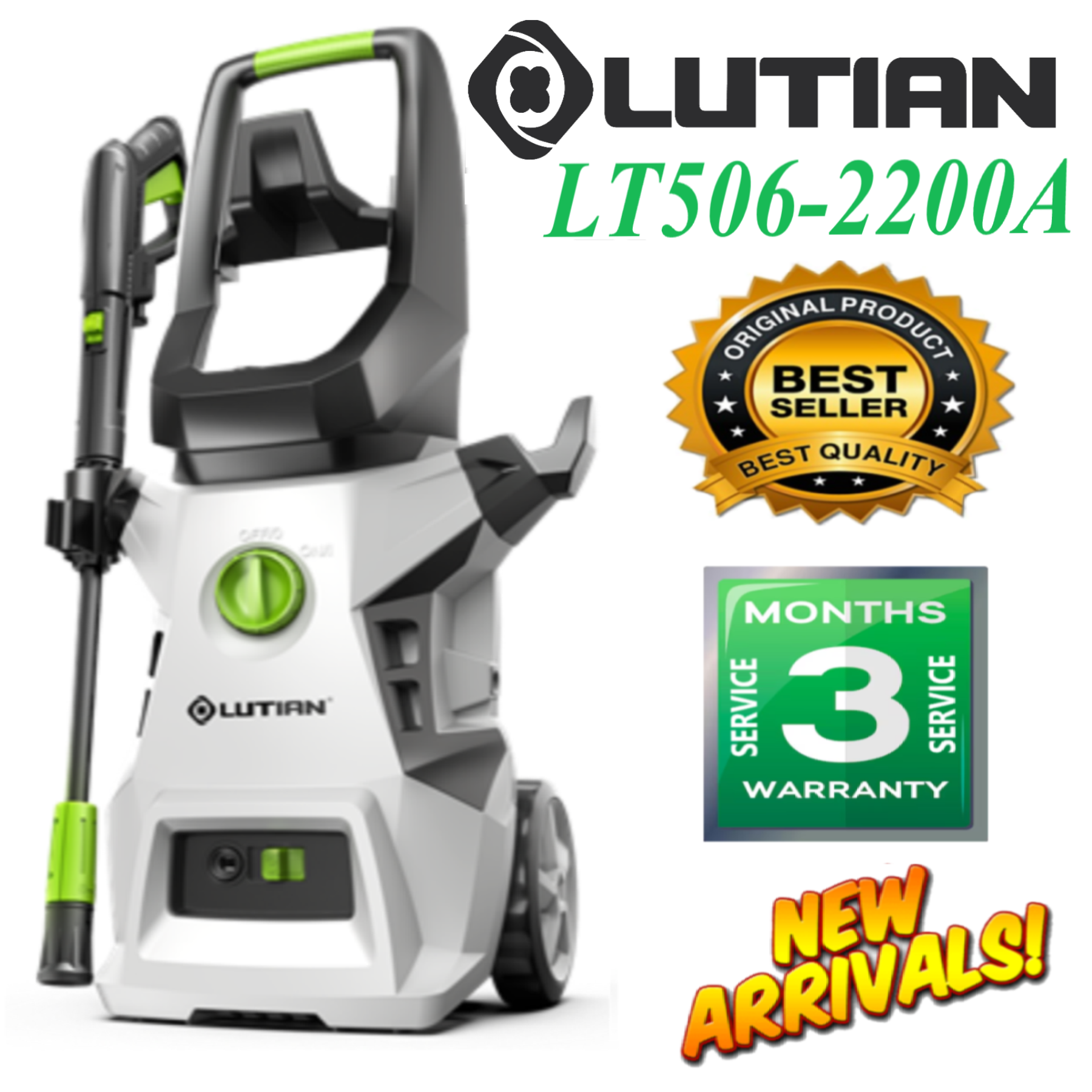 LUTIAN - LT506-2200A - 170 BAR HIGH CAR PRESSURE WASHER - 2200 WATTS - BUILT IN SHAMPOO TANK - AUTO START - SELF PRIMING - PORTABLE