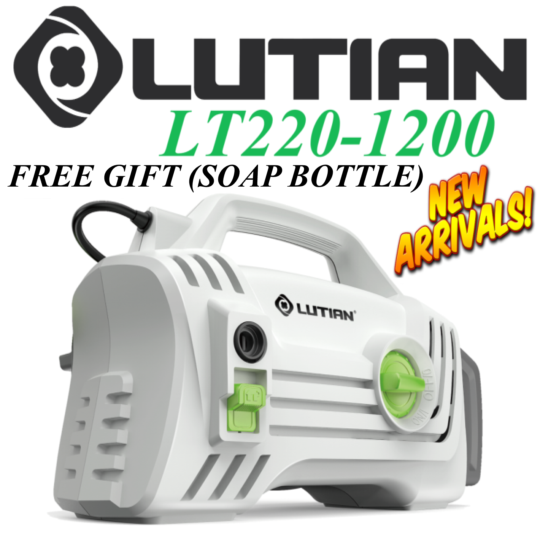LUTIAN - LT220-1200 - CAR / UNIVERSAL EDITION 100 BAR HIGH CAR PRESSURE WASHER - 1200 WATTS - AUTO START- SELF PRIMING - PORTABLE