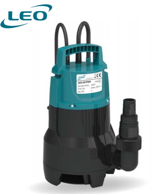 LEO AKS-751PWH , 750 WATT / 1 HP RUST FREE ENGINEERED PLASTIC DIRTY WATER SUBMERSIBLE PUMP WITH FLOAT SWITCH FOR AUTOMATIC OPERATION , EUROPEON STANDARD WATER PUMP