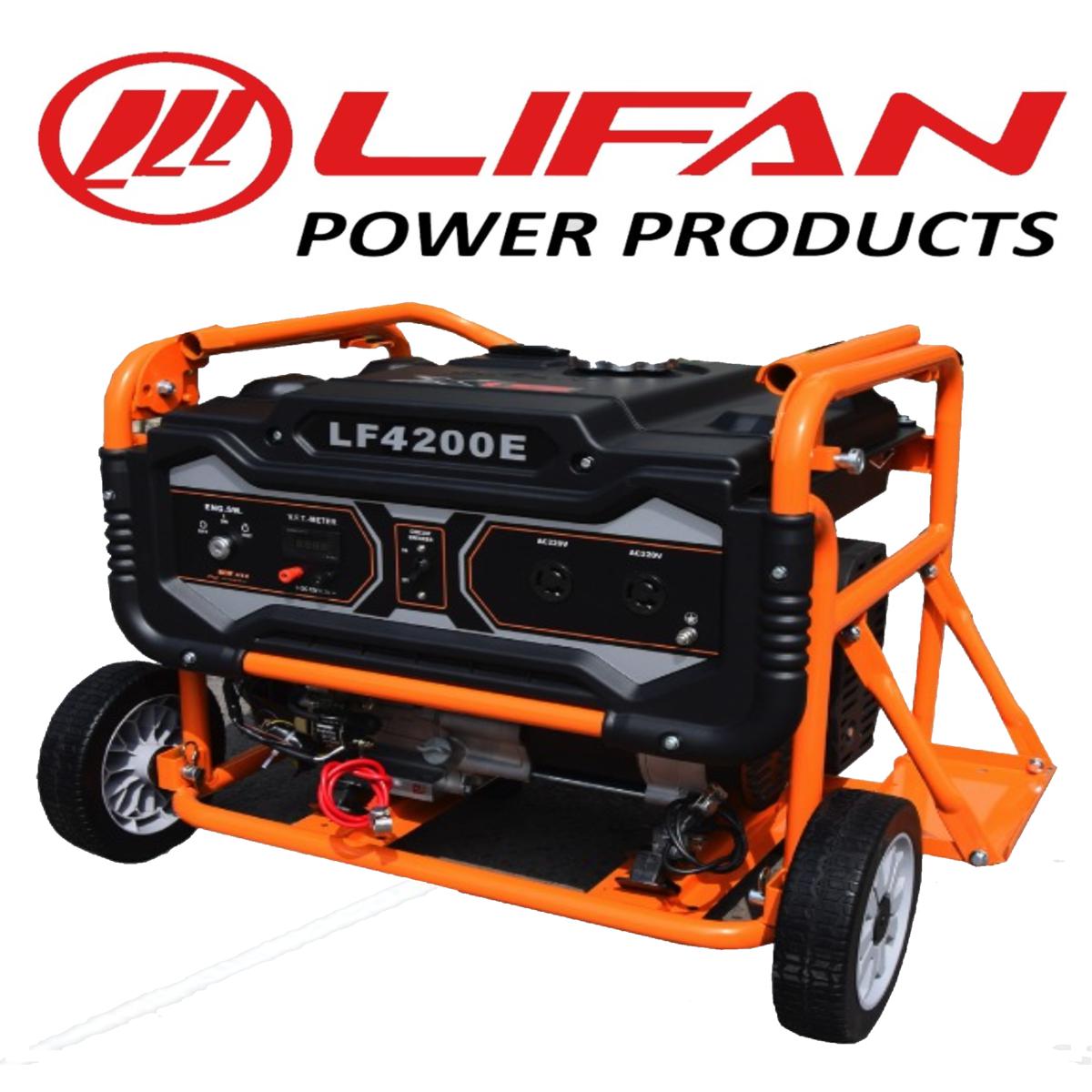 LIFAN Generator 2.8 kw /3.5 kVA - LF4200E - Self Start Petrol n Gas Generator - with Big Battery , External Battery Frame & Wheels Kit