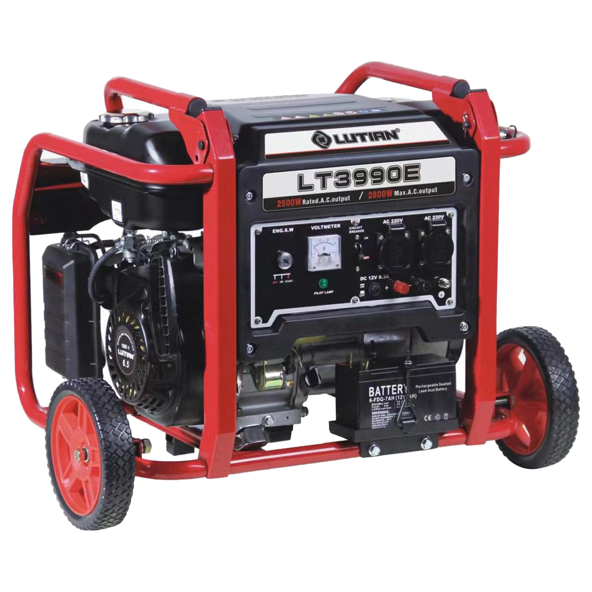 LUTIAN Generator - LT3990E -3.5Kva / 2.8Kw (2800 Watt) - Self Start - with Battery n Gas Kit n Wheels Kit - Latest Model