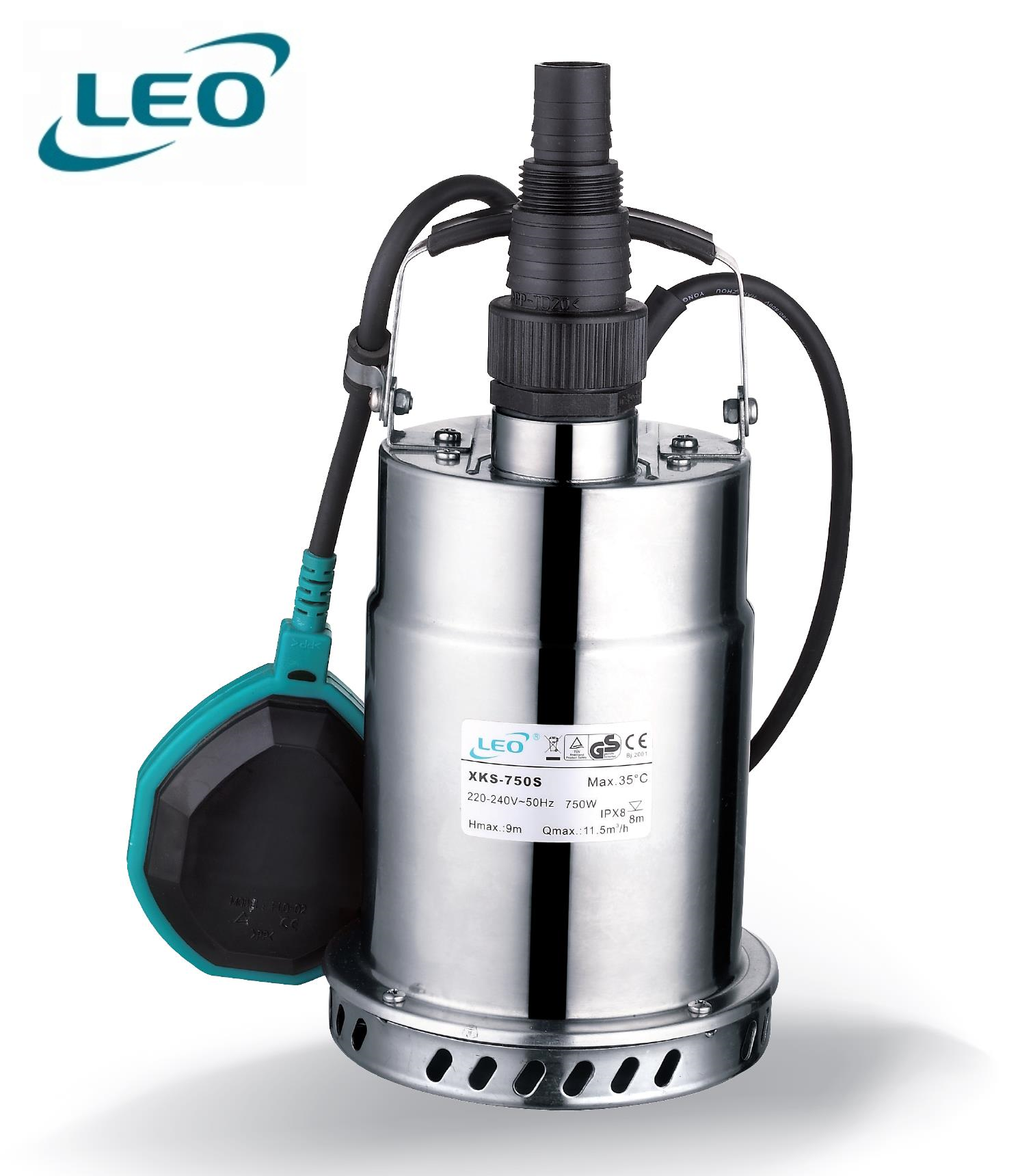 LEO XKS-400S , 400 WATT / 0.5 HP STAINLESS STEEL CLEAN WATER SUBMERSIBLE PUMP WITH FLOAT SWITCH FOR AUTOMATIC OPERATION, EURPEON STANDARD WATER PUMP