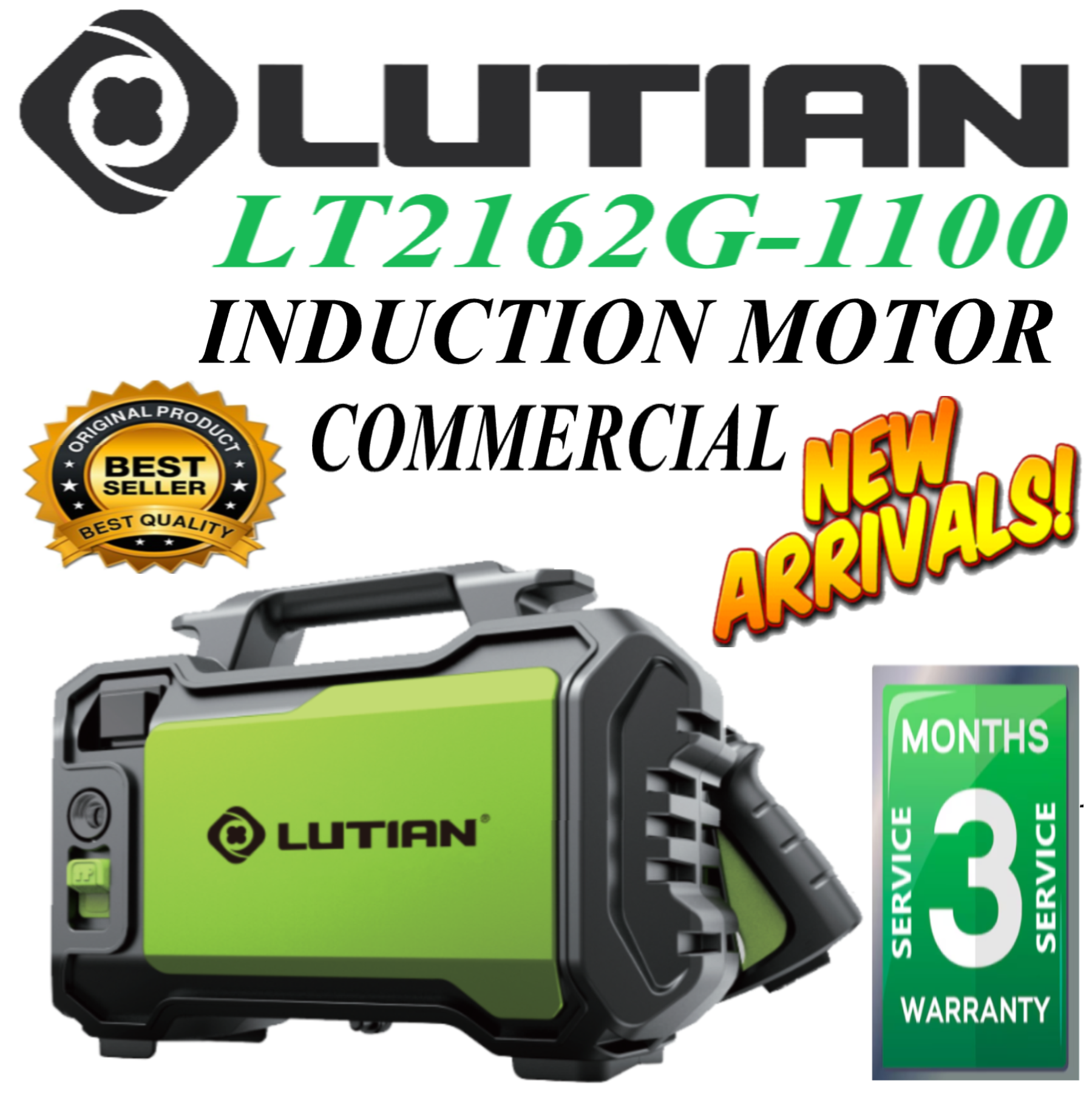 LUTIAN - LT2162G-1100- Commercial High Pressure Washer - 95 Bar 1100 Watts Induction Motor - Self Priming - Portable - 6 Months Warranty