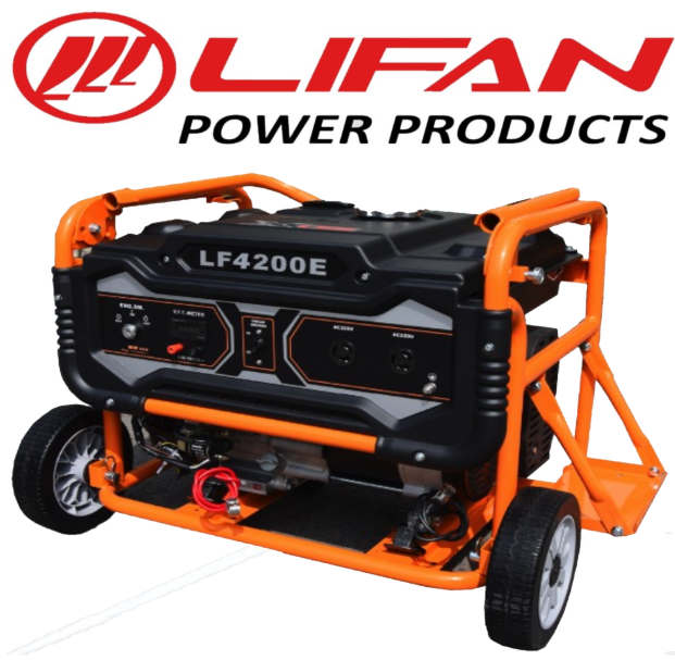 LIFAN Generator 6 kw / 7.5 kVA - LF7200E - Self Start Petrol n Gas Generator - with Big Battery , External Battery Frame & Wheels Kit